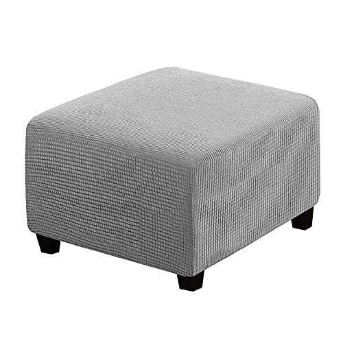 Image of H.VERSAILTEX Square Ottoman Covers Ottoman Slipcovers Folding Storage Stool Furniture Protector Form Fit with Elastic Bottom, Stretch High Spandex Small Checks Jacquard Fabric(Medium,Dove)