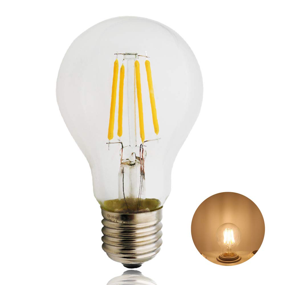 Chao Zan 4W(1 Pack) Vintage E27 Led Filament Bulbs 4W, 40W Incandescent Equivalent, 360Lm, Warm White 2700K, Non-Dimmable A60 Glass Edison Screw Led Light Bulb