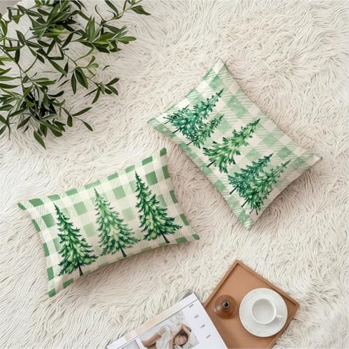 Housse coussin 50x80 vert Noël taie oreiller rectangulaire - 4