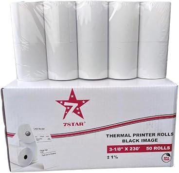 50 Rolls 3 1/8 x 230 Thermal Paper Receipt Rolls for Square POS Register BPA Free, Fits Square Terminal Square Register Square Stand, No Ink Required, End-of-Roll Indicator.