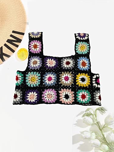 SHENHE Women's Sheer Floral Crochet Square Neck Sleeveless Cover Up Tank Crop Tops3