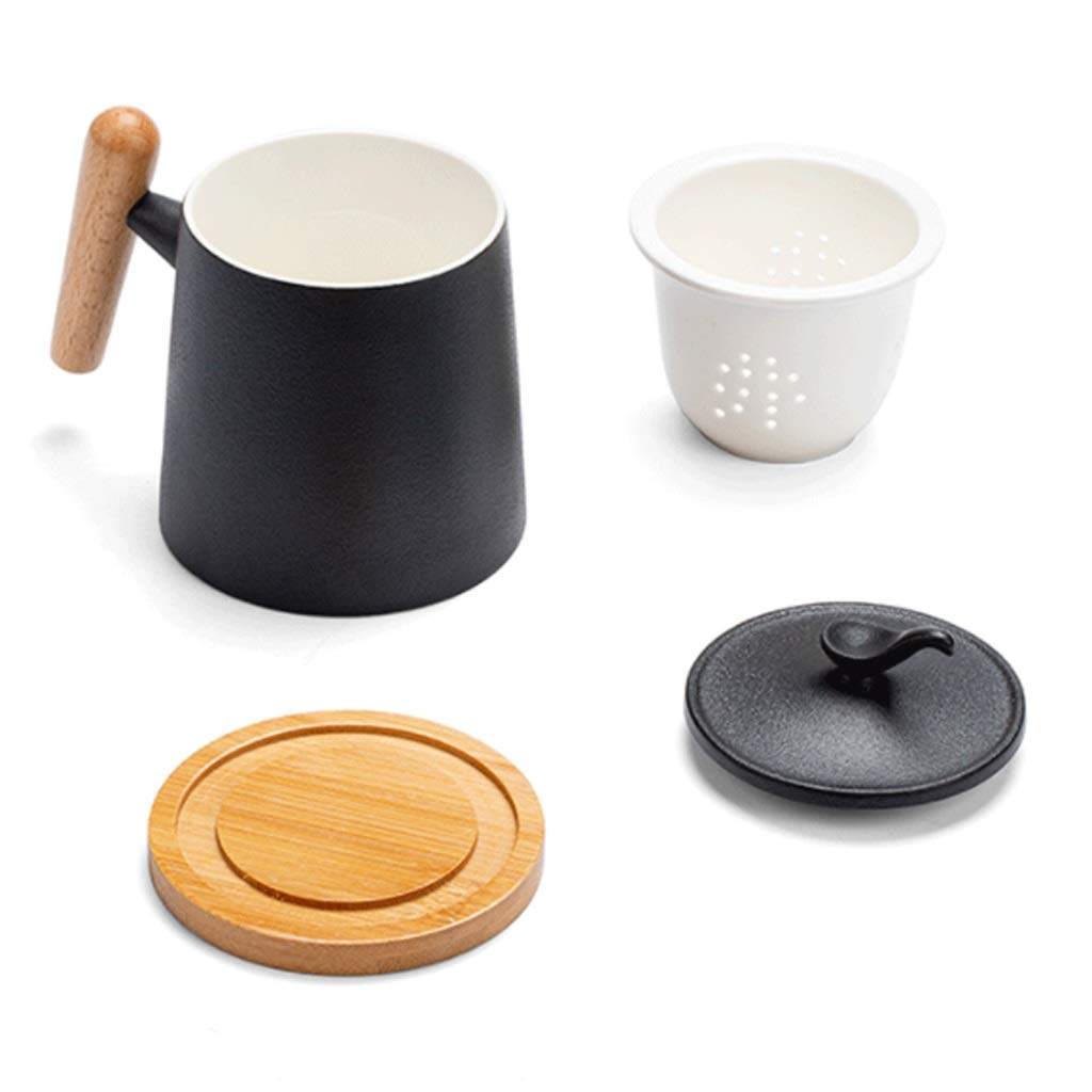 Kaffee-Becher Keramikbecher Große Kapazität Wiederverwendbare Kapazität Becher mit Griff mit Löffel-förmigen Deckel Kreative Kaffeetasse Büro Teetasse 400ml (Color : White)