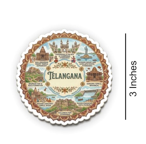 Image of Telangana Textured Finish Acrylic Fridge Magnet - UV Texture Printed, Stylish Multicolor Magnet for Fridge, Wardrobe & Metal Surfaces, Pack of 1 (Telangana)