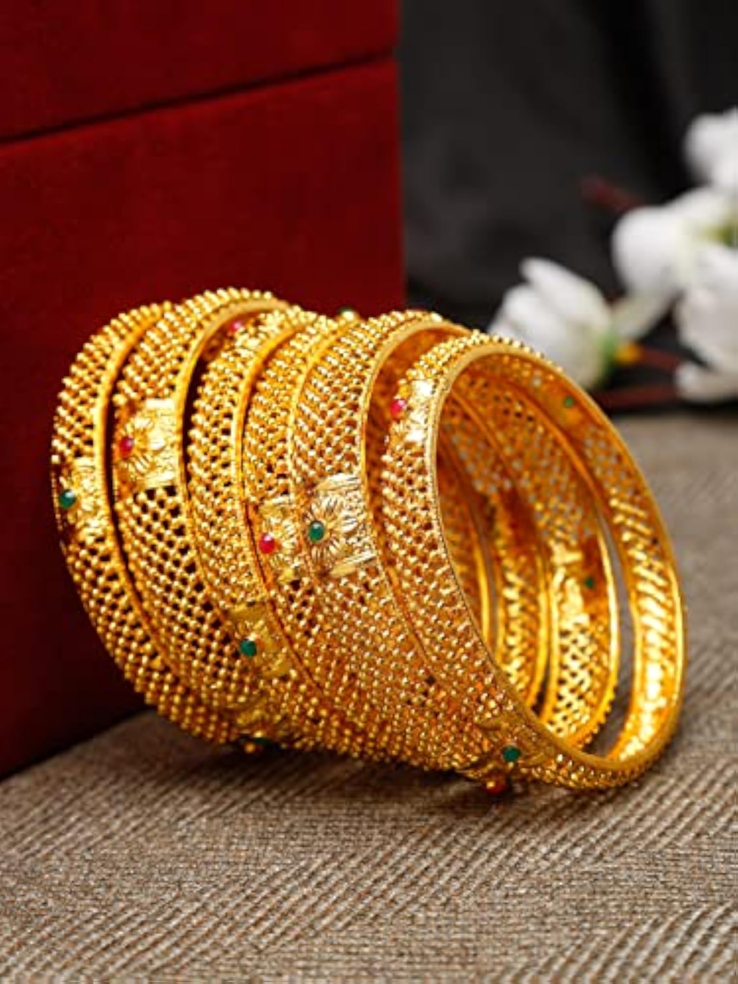 Plated Set of 6 Traditional Bangles (13848b_2.8)