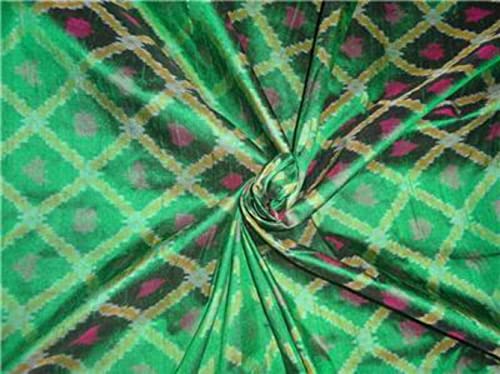 Tissu pure soie Dupion Ikat vert 112 cm : l'excellence de la haute couture