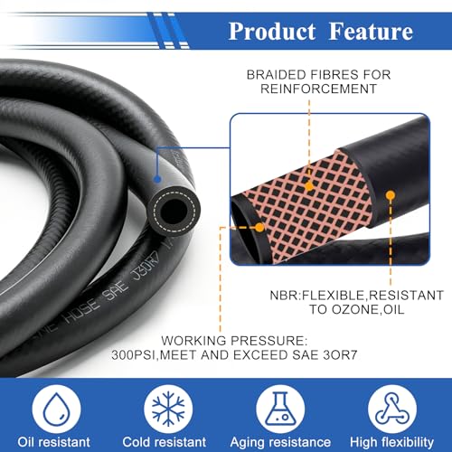 Image of smseace 45Pcs 5Ft 5-Size Fuel Line Hose Kit - 3 /8 Inch 1 /2 Inch 5 /16 Inch 1 /4 Inch 3 /16 Inch ID NBR Rubber Fuel Hose with Hose Clamps for Small Engines Automotive Replacement Fuel Hoses
