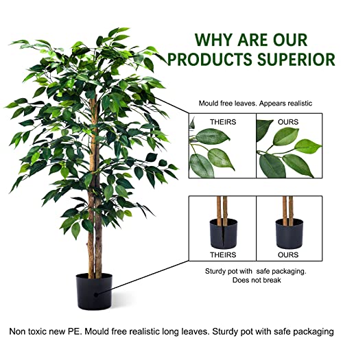 Haihong 2Packs 4Ft Artificial Ficus Trees With Realistic Leaves And Natural Trunk, Faux Ficus Tree With Sturdy Plastic Nursery Pot, Fake Ficus Tree For Office Home Farmhouse For Indoor Outdoor Decor #TOP2