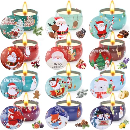 Obcxin Weihnachtskerzen, 12 Stück Duftkerze Weihnachten, 100%...