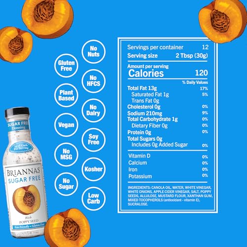 Image of Briannas Sugar Free Rich Poppy Seed Dressing, Lower Calorie, 12 oz