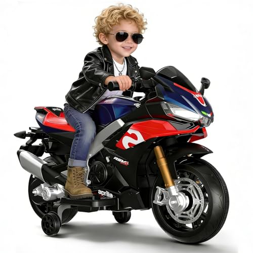 12V Kids Motorcycle, Electric Motorcycle for Kids with Long Battery Life, Top Speed to 3mph, Aprilia