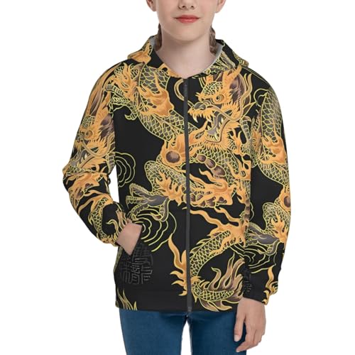 Oriental Dragon Kids Pullover Hoodies Boys Zip Up Sweatshirts Girls Athletic Clothes with Pocket3