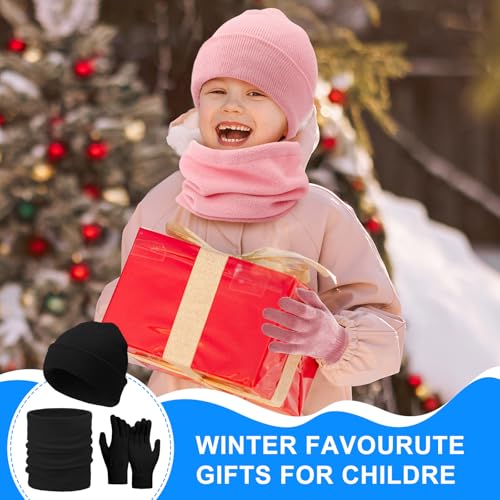 Image of JaGely 150 Pcs Kids Winter Beanies Gloves Scarf Bulk Knit Hat Stretchy Full Fingers Gloves Scarves for Boys Girls (Elegant)
