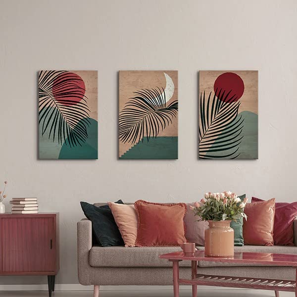 Deco Italia Quadro Trittico Sole e Luna Tropical, stampa su composizione pannelli in legno moderno | misura 160 x 67 cm