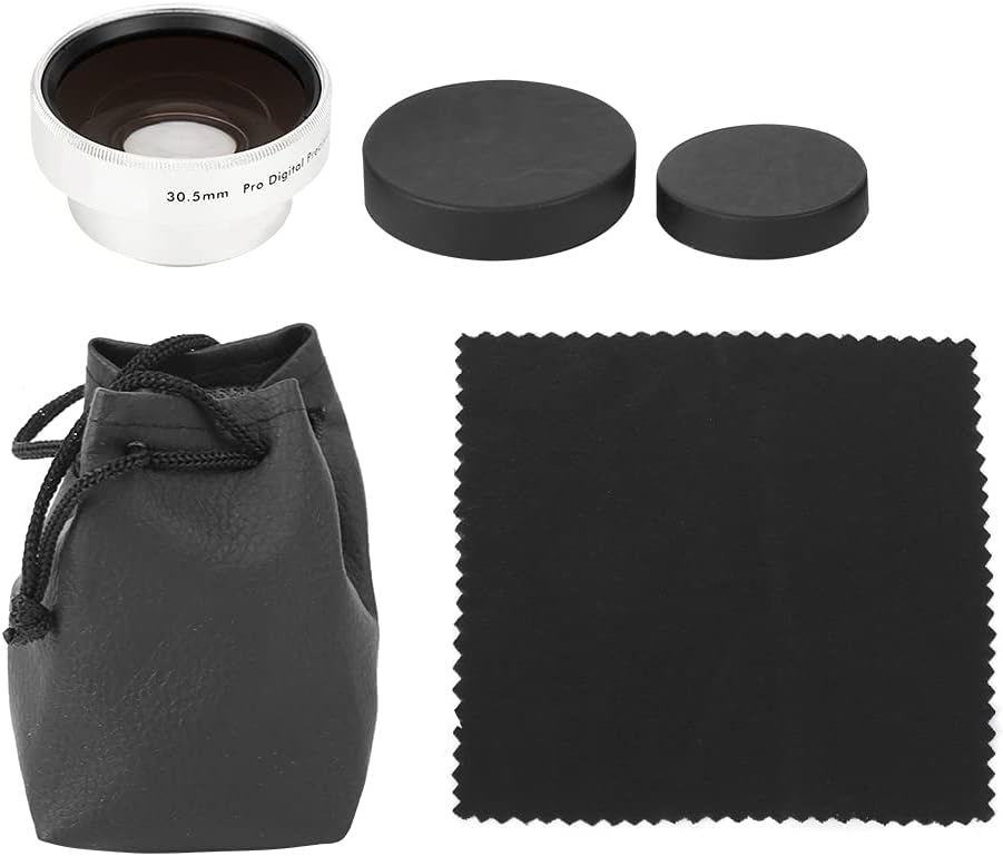 Camera Lens,Metal 30.5mm 0.45x Magnification Optical Glass Wide Angle Macro Additional Lens with Lens Bag,Silver