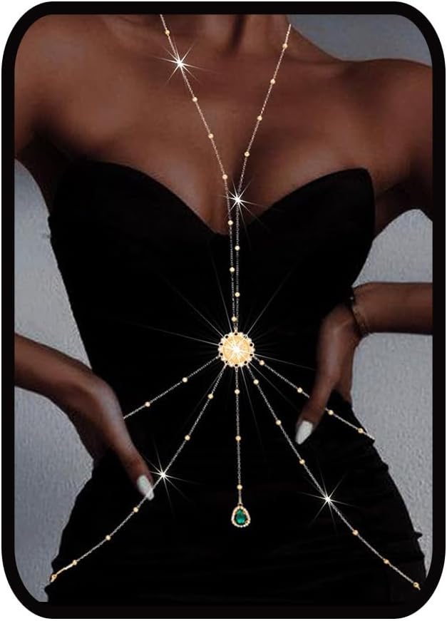 Gold Body Chain for Women Layered Rhinestone Waist Chains Summer Beaded Bra Body Jewelry Gifts