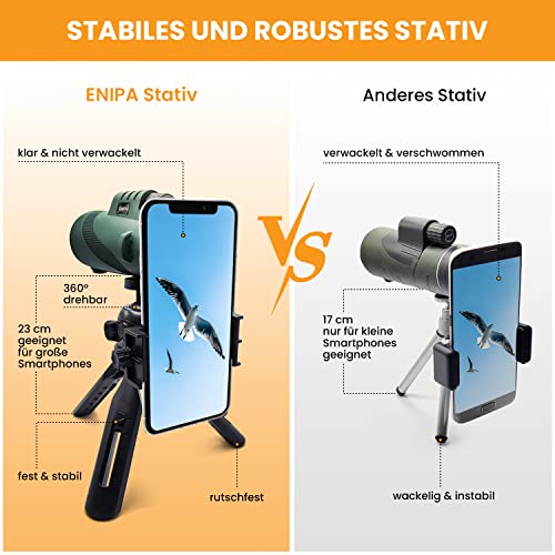 Monokular 12×50 HD für Erwachsene mit Smartphone-Halterung und Stativ