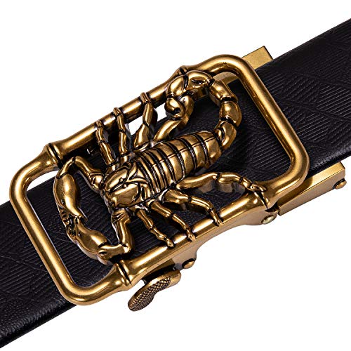 Image of Dubulle Designer Men's Belts, Ratchet Leather Sliding Buckle Dress Belt | 1 3 /8 inch(3.5cm) Genuine Leather Adjustable Strap, Automatic Ratcheting Buckles, Gift‑Boxed, Trim to Fit, for Business Casual