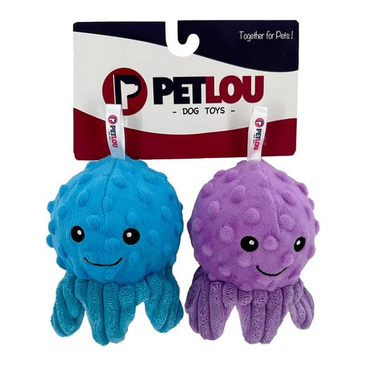 Pet Lou Octopus Plush EZ Squeaky Ball Dog Toy Pack of 2 Lightweight Portable Plush Squeaky Dog Toys