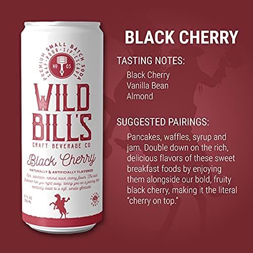 Miniatura 3 de Wild Bill's Black Cherry Soda Classic Craft Soda - Bebidas suaves hechas con azúcar de caña pura, sin cafeína, sin jarabe de maíz de alta fructosa