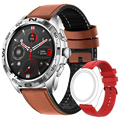 Smartwatch für Herren Bluetooth Anruf Aktivität Fitness-Tracker mit Herzfrequenz-Schlafmonitor IP68 wasserdicht Schrittzähler Outdoor Sportuhr (Braun (Leder + TPU)) Cover