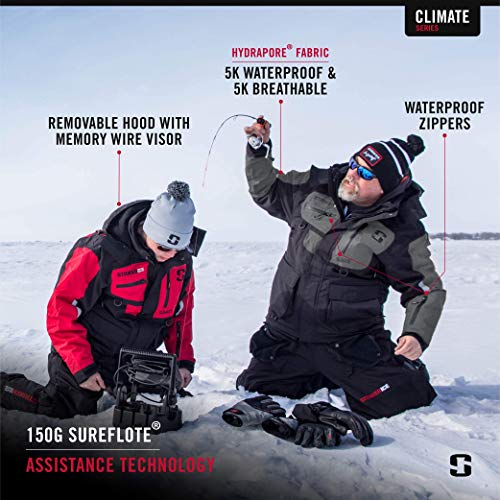 StrikerICE Men's Climate Jacket, Fishing Gear for Cold-Weather Conditions, Sureflote Technology, L, Black/Gray