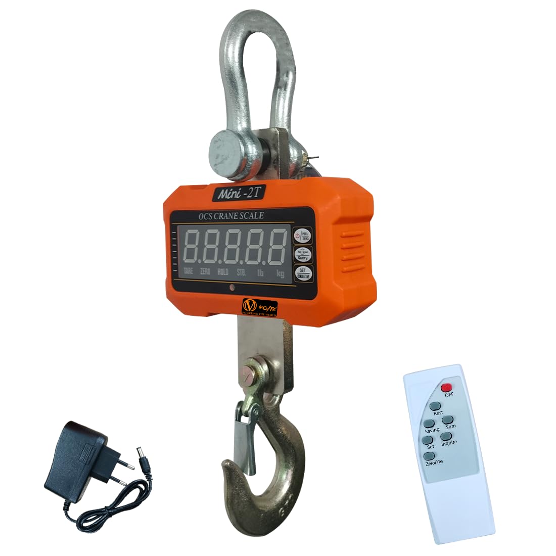 VOLTZ 2 Ton Mini Crane Scale, Hanging Scale Industrial Light Duty, Digital Crane Scale with Remote Control, Hardened Nylon case & LED Screen, 4400 lbs/2000 kg,High Precision for Construction, Factory