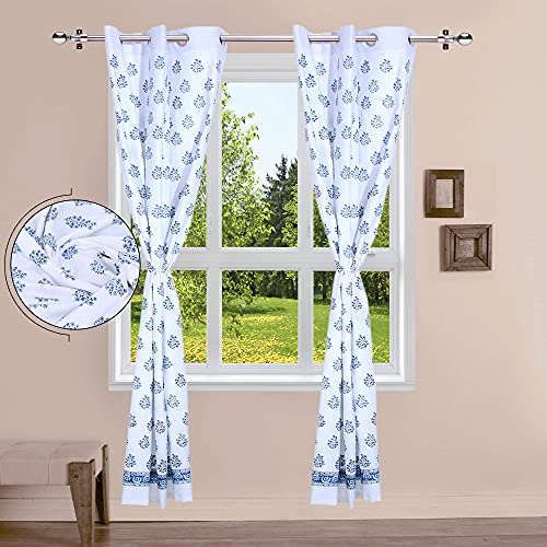 Image of LINENWALAS Cotton Curtains Set of 2, Canvas Window Curtains for Home Decor, Hangs Elegantly with Back Loops (4.5ft x 6.5 ft, Mughal Boota- Blue)