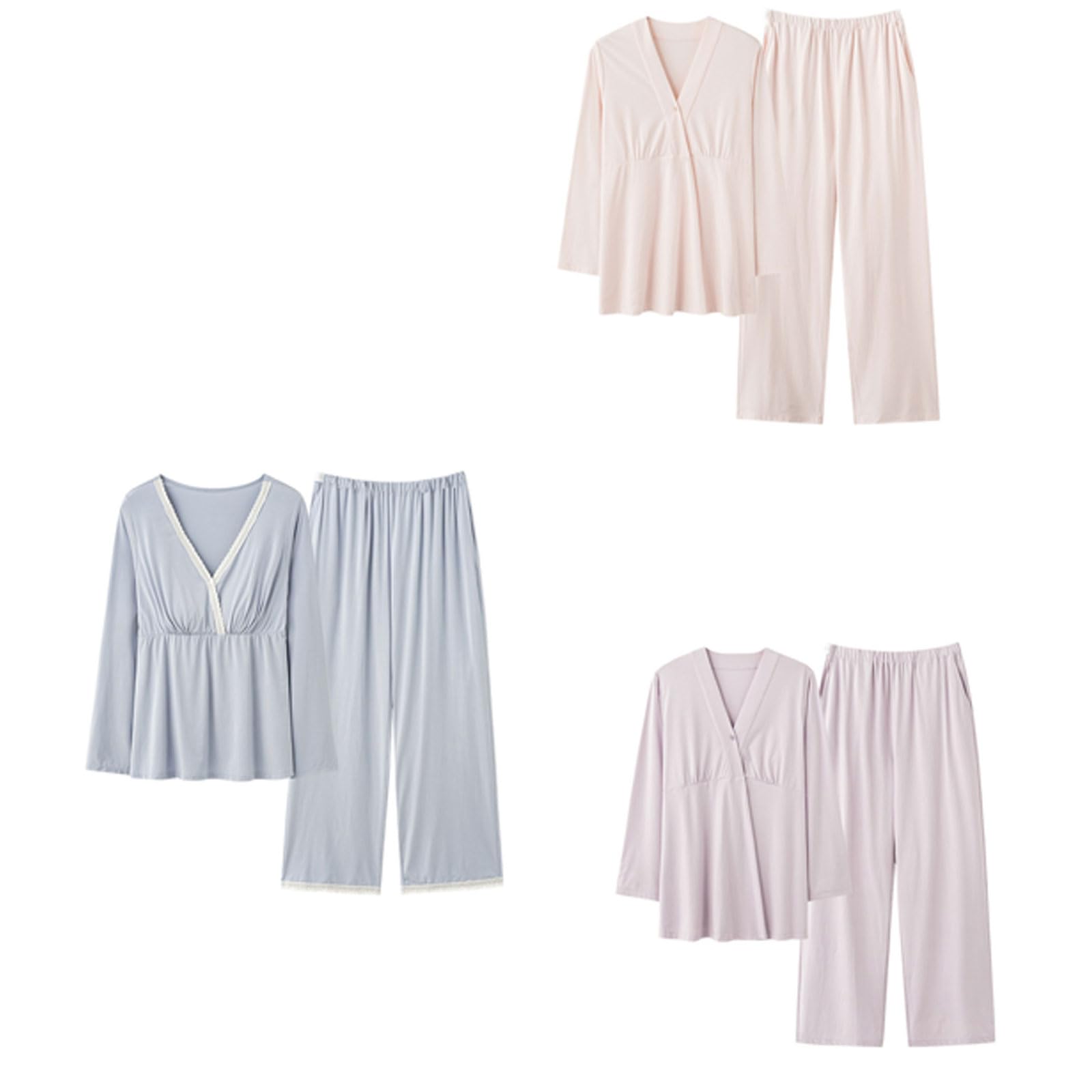 Set di pigiama per allattamento da 2 pezzi, per donne incinte, con imbottitura sul petto integrata, vestibilità elastica, con pantaloni, pigiama per allattamento al seno integrato