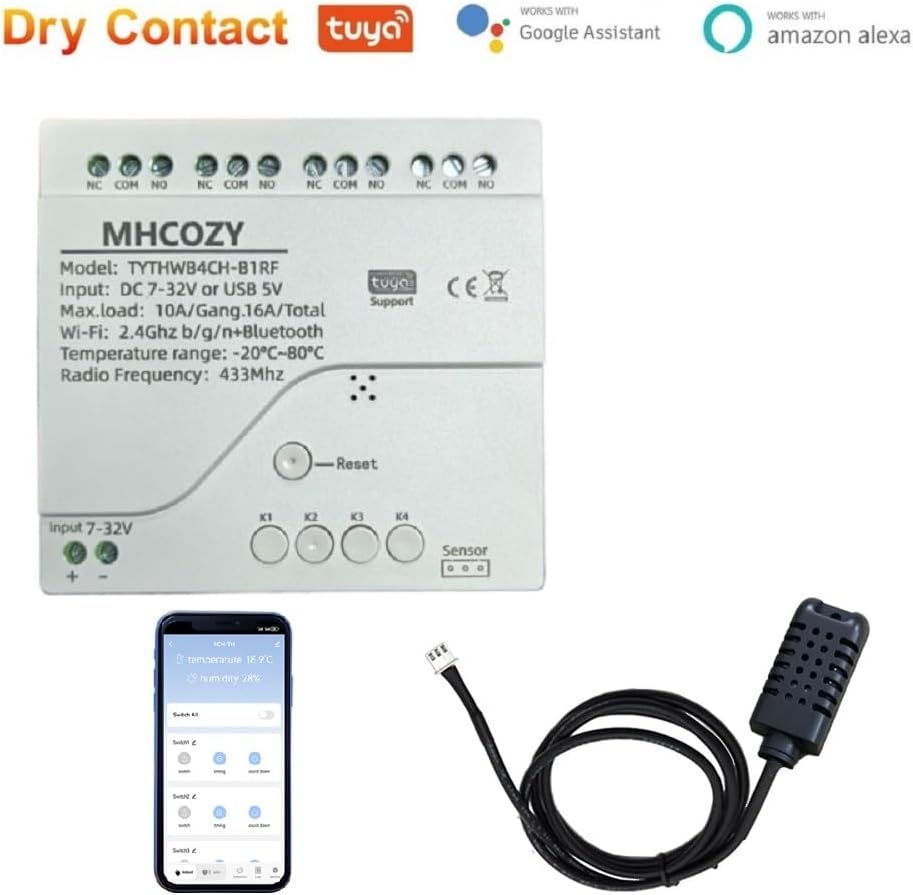 MHCOZY Dry Contact Tuya Smart Relay Switch with Temperature and Humidity Monitoring, WiFi Thermostat Controller Compatible with Alexa 3 51eyp6TV6+L. AC SL1000