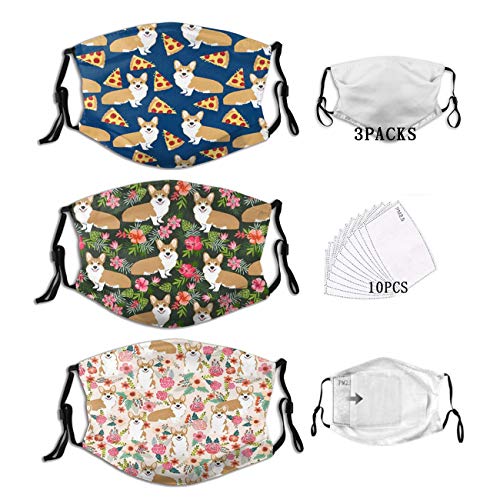 CEZEHAJI Corgi face mask Adult Reusable Washable Filter Reusable Comfortable Wind dust Corgi mask Unisex with Adjustable Straps Mask with 10 Filters