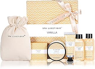 Spa Luxetique Spa Gift Set, Bath Sets for Women Gifts, 6pcs Vanilla Bath Gift Set, Travel Gift Box with Hand Cream, Body Lotion, Shower Gel, Bubble Bath, Valentine's Day Mother's Day Gifts for Her