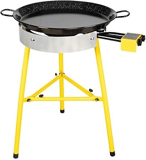 Paella Burner and Stand Set 20 Servings, 24 Inch Paella Pan, Dual Propane Outdoor Stove with Stand & Regulator, Portable Gas Cooker for Camping Crawfish Boil Cooking Outdoor, Paellera Propano