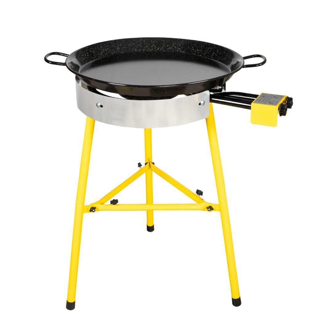 Paella Burner and Stand Set 20 Servings, 24 Inch Paella Pan, Dual Propane Outdoor Stove with Stand & Regulator, Portable Gas Cooker for Camping Crawfish Boil Cooking Outdoor, Paellera Propano