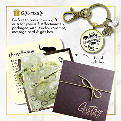 Gutsy Goodness PRKEYW005078 Wild And Free Keychain All Good Things Thoreau Quote Adventure Jewelry Women Elephant thumb #6