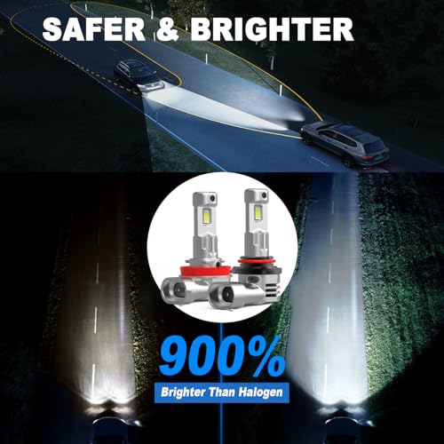 Image of AHOBXD H11 9005 LED Bulbs Combo,Upgraded 900% 90000LM Brightest 1:1 Halogen Size H11 9005 Bulbs with Cooling Fan 80000hours Lifespans Super Bright H11 9005 Fog Light Bulbs(Pack of 4)