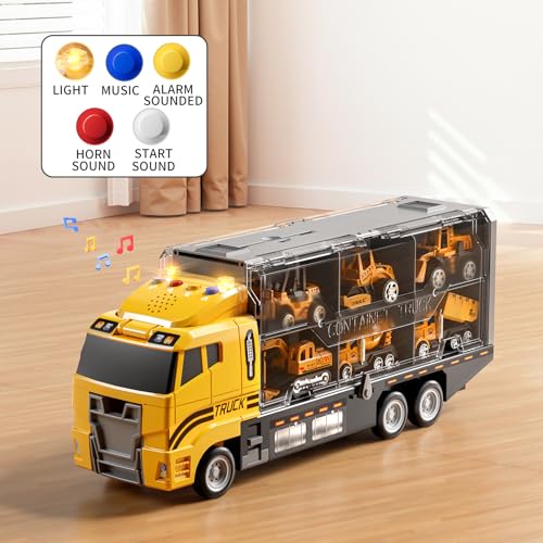 Toddler Boys Construction Truck Vehicle Toy Set with Play Mat and Die-Cast Toy Car, Transport Carrier Truck for Kids 3-5, Birthday Gifts Toys for 3-8 Year Old Boys - Image 4
