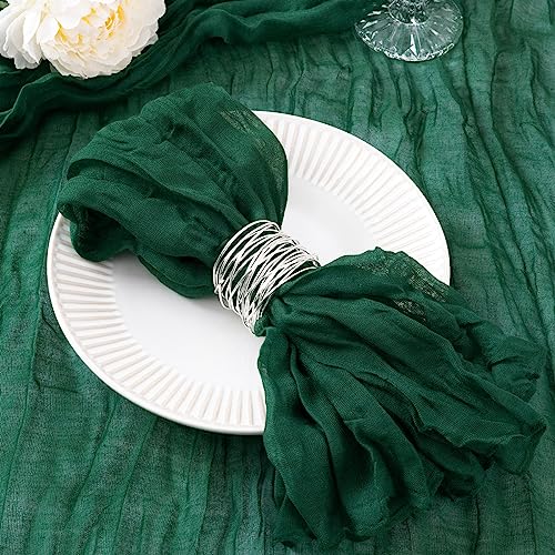 DeZerlor 100 Pack Emerald Green Cheesecloth Napkins Summer Cloth Napkins Set of 100 Dinner Napkins Bulk 21x21 Inches for Wedding Bridal Shower Baby Shower Parties