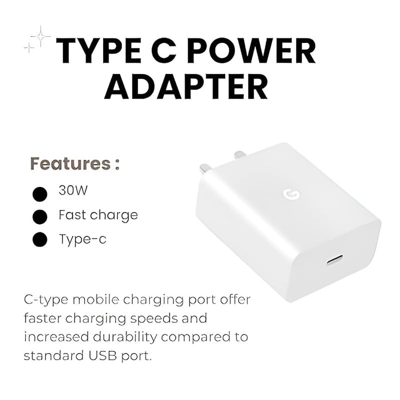 Image of Type-C Fast Charging Adapter 30W /65W for Google Pixel 8, 7A, 6, 5 | PPS PD Power Adapter Compatible with Pixel Devices & Android Gadgets F-AD