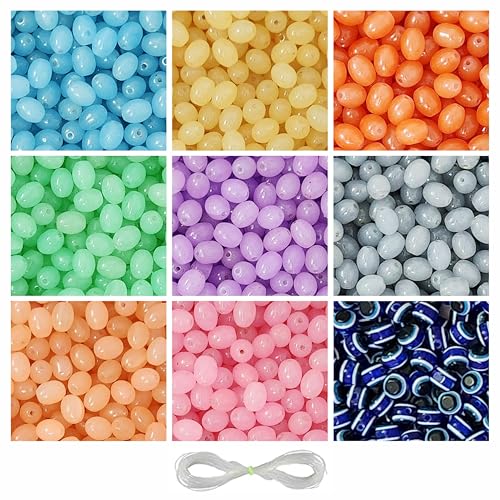Image of 15 Pcs Evil Eye Beads + 160 Pcs Oval Shaped Glass Beads for Jewellery Making Kit - Glass Beads for Bracelet Making Kit - Bead Craft - 8 * 11mm