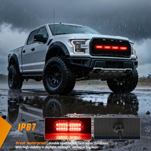 Image of Nilight 4PCS 24LED Red Strobe Light 12V /24V Grille Surface Mount | Hazard Safety Warning Light with Sync Feature for Car Truck Camper Side Marker Aluminum Alloy Base Emergency Lights