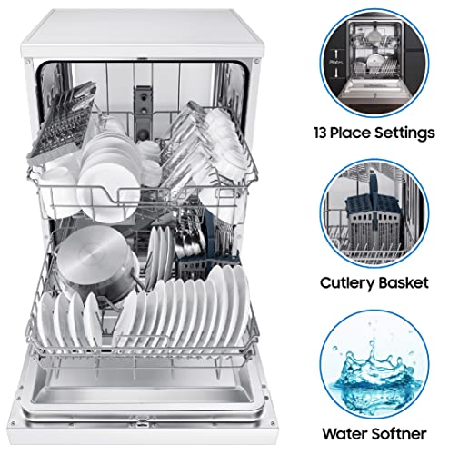 Image of Samsung 13 Place Setting Freestanding Dishwasher with Intensive Wash (DW60M5042FW /TL, White, Stainless Steel Tub, Hygiene Clean, Height Adjustable Rack)