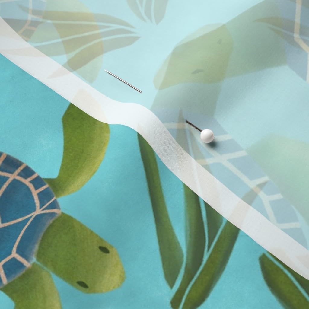 Spoonflower Fabric - Sea Turtles Blue Ocean Seaweed Turquoise Turtle Printed on Chiffon Fabric by The Yard - Sewing Fashion Apparel Dresses Home Decor