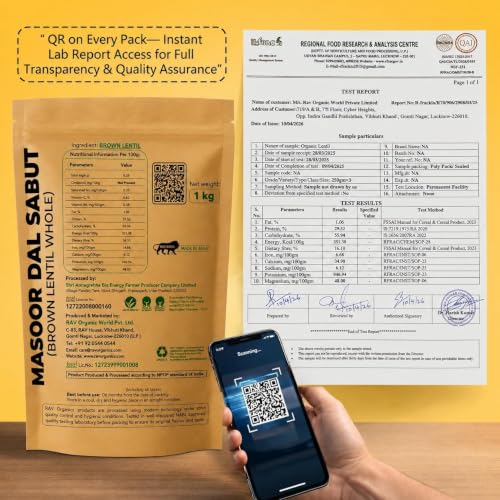 Image of Rav Organic Sabut Masoor Dal 1 kg | Whole Lentils | Protein Rich | Unpolished | Gluten Free | Chemical Free Certified Organic Dal