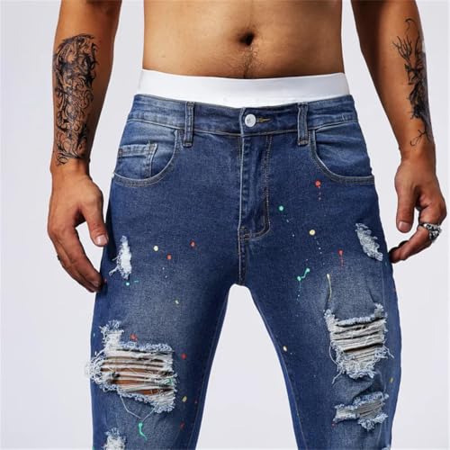 Men's Perforated Slim Fit Elastic Casual Versatile Street Tight Jeans2