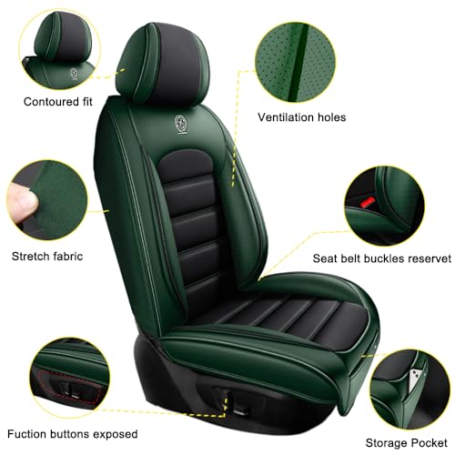 Image of 5 Seat Covers for Hyundai Santa Fe XL 2001-2024,Premium Nappa Leather Car Seat Covers Car Seat Cushions,Waterproof Soft Seat Covers for Cars,Interior Accessories with Airbag(Luxury-Black&Green)