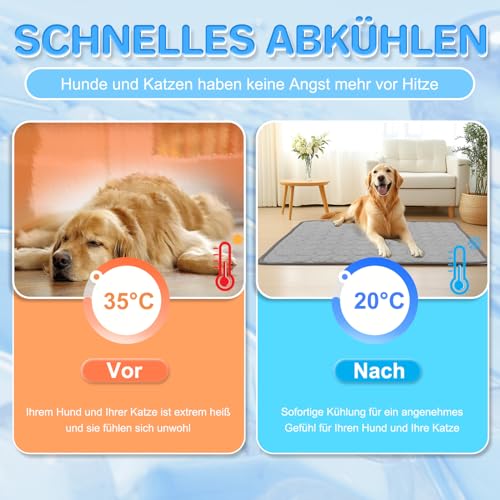 Yanlin 70x55cm Kühlmatte für Den Sommer, L, Grau, Kühlmatte für Hunde Selbst, Kühlkissen Hundematte, Hundekühlmatte für Hund & Katze Selbstkühlende Matte, rutschfeste, Waschbare, Atmungsaktiv