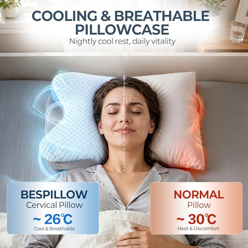 Image of Cervical Pillow for Neck Pain Relief, Ergonomic Neck Pillow for Sleeping, Contour Side Sleeper Pillow for Neck Support, Orthopedic Cooling Memory Foam Pillows for Back Stomach Sleepers (Blue)