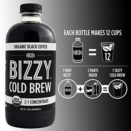 Bizzy Organic Cold Brew Coffee | Concentrate | Perfect for Protein Shakes & Smoothies | Makes 12 Cups, 32 Fl Oz (Pack of 1)