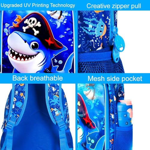 Image of 3Pcs Shark Backpack for Boys, 16 inch Kids Bookbag Set for Elementary Preschool Kindergarten, School Backpacks with Lunch Box(Blue)