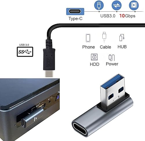 Miniatura 5 de 4 tipos de adaptadores de 90 grados USB A macho a USB C hembra, vertical arriba y abajo, ángulo izquierdo y recto USB 3.0 a tipo C conector de cable